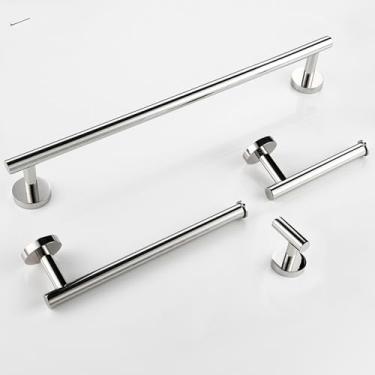 Imagem de Acessórios para banheiro multicoloridos - Suporte redondo para papel higiênico com suporte para toalha | Aço inoxidável, 3 peças, cromado