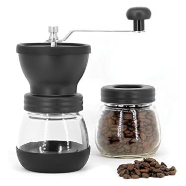 Imagem de Moedor de Café Manual Com Ajuste de Moagem, Recipiente de Vidro, 21 cm, Preto Ou Marrom Portátil Laminas de Cerâmica, Copo de Vidro