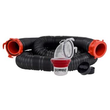 Imagem de Valterra Kit de mangueira de esgoto RV Dominator de 4,5 m, mangueira de esgoto universal para trailer, inclui mangueira de 4,5 m com acessórios rotativos, adaptador de esgoto ClearView de 90 graus e 2 tampas de gotejamento