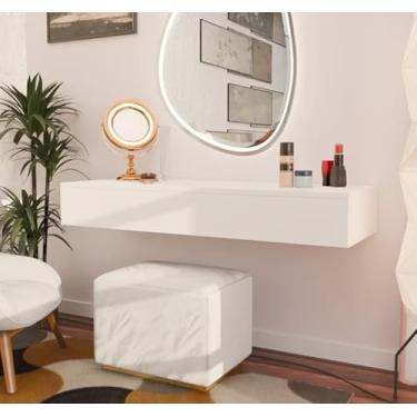 Imagem de Penteadeira Camarim Suspensa, 100 x 30 cm, Branca com Gaveta, Corrediças Metálicas