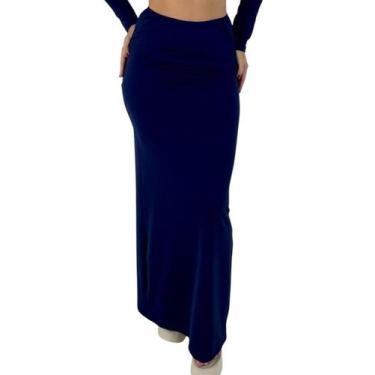 Imagem de Saia Longa com Fenda Atrás - W&L Closet, Azul marinho, PP