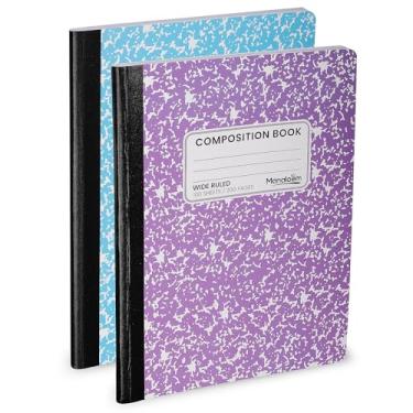Imagem de Manaloom Caderno de composição pautada larga de capa dura – cores brilhantes, 100 folhas, 200 páginas, 25 x 19 cm – para escola, escritório, anotações – pacote com 2