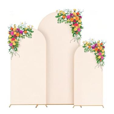 Imagem de Capa para arco de casamento (2 m, 1,8 m, 1,8 m) conjunto de 3 bege redondo decoração arco elastano balão suporte para festa de aniversário, chá de bebê, banquete, foto decoração de fundo