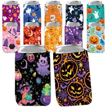 Imagem de Gameza Mangas para refrigeradores de lata de Halloween, 24 peças de lembrancinhas de decoração de festa de Halloween, mangas de copo com isolamento de cerveja de fantasma de abóbora