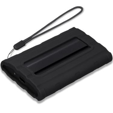 Imagem de Lacdo Bolsa de transporte de silicone para Samsung T7 Shield Portable SSD 1TB 2TB 4TB External Solid State Drive, capa protetora de silicone macia para SSD T7 Shield, com cordão, Preto