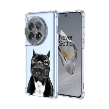 Imagem de OEURVQO Capa para OnePlus 12 1+ 12, estampa de cachorro fofo transparente com desenho animado, TPU macio à prova de choque, capa protetora de silicone para OnePlus 12 (buldogue francês)