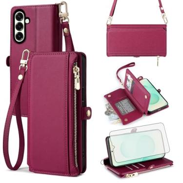 Imagem de Asuwish Capa de telefone para Samsung Galaxy S25 Plus S25+ 5G carteira com zíper com protetor de tela e alça de pulso slot para cartão flip acessórios para celular S25Plus 25S + S 25 25+ SM-S936U