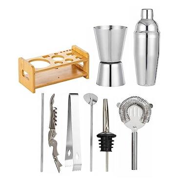 Imagem de MAVIS LAVEN Conjunto de Coqueteleira de Aço Inoxidável Kit de Mistura para Bartender 750ml Com Suporte de Madeira para Bar Em Casa Mistura Profissional de Whisky Vodka Tequila