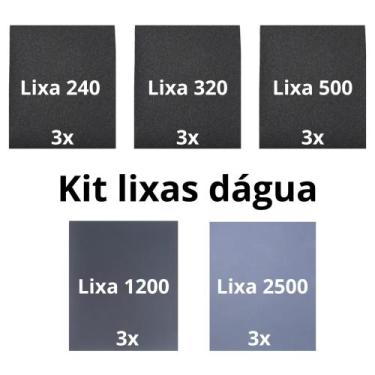 Imagem de Lixa 240 320 500 1200 2500 d'agua Kit 3 de cada Polimento Lixamento Ac