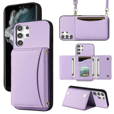 Imagem de Furiet Capa carteira para Samsung Galaxy S25 Ultra 5G com alça transversal de couro PU porta-cartão à prova de choque resistente capa de celular fina para S25Ultra 25S S 25 25Ultra 6.9 2025 roxa