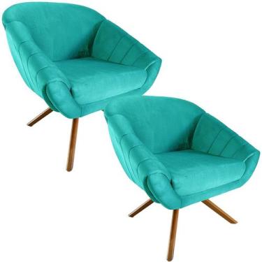 Imagem de Kit Duas Poltrona Giovana Base Giratória Ferro e Madeira em Sued Premi