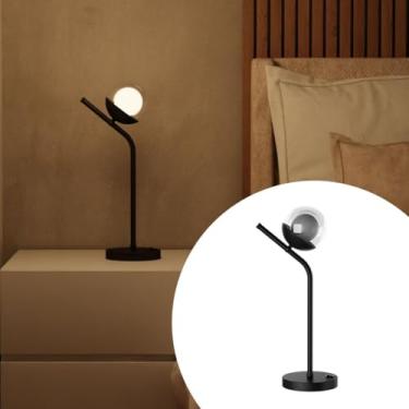 Imagem de Abajur Luminária De Mesa ou Cabeceira Inclinado Jabuticaba bivolt + Vidro Globo - PRETO/TRANSP