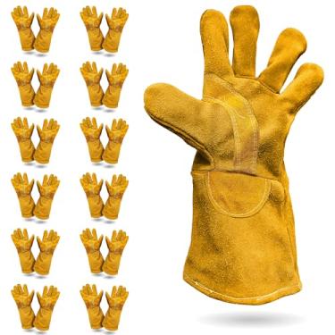 Imagem de ABC PACK & SUPPLY Luvas de soldagem marrons com polegar reforçado, grande. Pacote de 24 (12 pares) luvas de trabalho de couro resistente para homens. Acessórios mecânicos forrados com meia completa