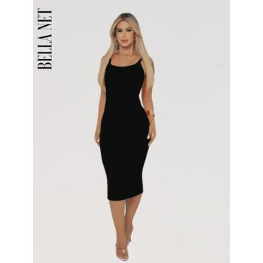 Imagem de Vestido Midi Tubinho Colado com Alças Finas sem Bojo Elegante Moda Gri