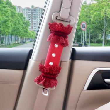 Imagem de MINGZAIQIPEI Acessórios interiores automotivos estilo laço vermelho fofo carro quatro estações ajuste universal na maioria dos carros SUV (2 peças ombreira)