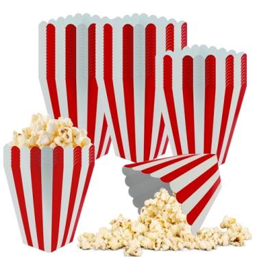 Imagem de zsccxq 50 Caixas De Pipoca Mini Caixa Papel Recipiente Papelão Para Festa Sacos Descartáveis Doces Lanche Suporte Noites Cinema Aniversário Casamento (Vermelho, Branco)