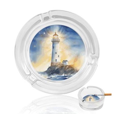 Imagem de Cinzeiro de vidro de cristal leve de fantasia de farol, cinzeiro redondo de vidro resistente para fumar cinzeiro portátil decorativo moderno para uso em casa, escritório, interior, exterior, pátio