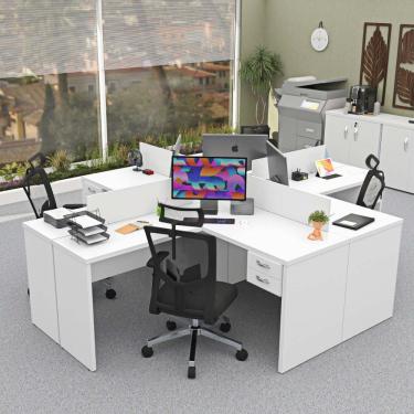 Imagem de Ilha De Mesas 30Mm Pe Painel 15Mm 1400X600 Em L C/ Gav