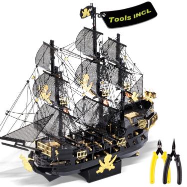 Imagem de Quebra-cabeça de metal 3D Black Pearl Pirate Ship Model Piececool