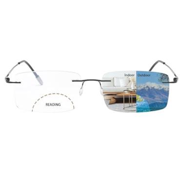 Imagem de Myfeasy Óculos De Leitura Bifocais Progressivos Fotocrômicos Titânio Sem Armação Masculino Uv400 Anti-Luz Azul