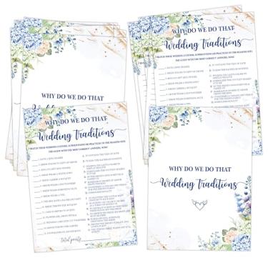 Imagem de Blue Floral Bridal Shower Games, Why Do We Do That Wedding Traditions Game Cards for 25 Guests, Blue Hydrangea Wedding Shower Games, Bridal Shower Party Favors, Engagement Party Decor Supplies -11