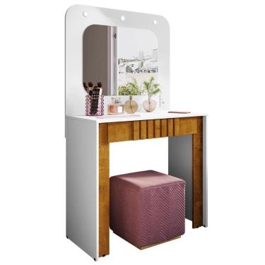 Imagem de Penteadeira Camarim 90cm Com Espelho Lilian Branco/naturalle B02 - Mpozenato