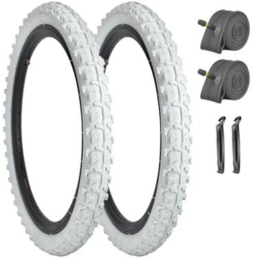 Imagem de SIMEIQI Pacote com 2 pneus e tubos de bicicleta 18x1,95 20x1,95 polegadas White Mountain (branco, 18x1,95)
