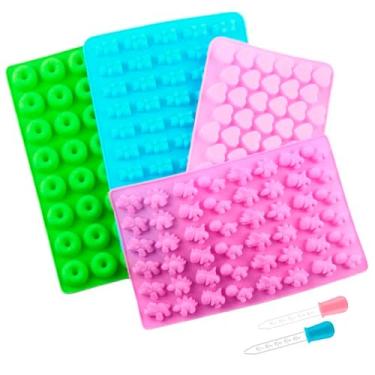 Imagem de Kit Forma Molde Silicone 4 Un Bombom Ursinho Urso Gummy Bear Dinossauro Mini Coração Rosquinhas Trufa Pascoa Goma Gelo Candy Doce Conta Gotas Confeitaria Culinaria Pasta Americana