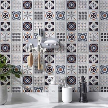 Imagem de ESSMOKO Adesivos de azulejo 3D PVC autoadesivo papel de parede cozinha fogão banheiro adesivos à prova d'água e à prova de óleo cinza-branco 40 * 500 cm