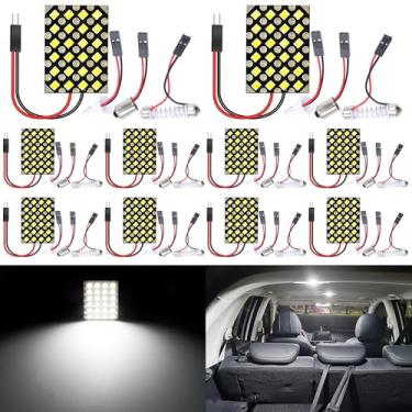Imagem de QAUBEN Pacote com 10 lâmpadas LED brancas frias 2835 24SMD para painel de luz de cúpula, luz de leitura de mapa para carro, lâmpada DC 12V com adaptadores T10/BA9S/Fesoon