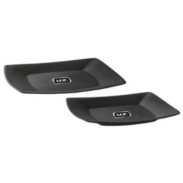 Imagem de Kit 2 Pratos Plásticos 22,5 e 18,5cm Pretos Quadrados Cozinha Servir P