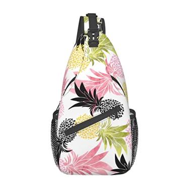 Imagem de Bolsa tiracolo elegante para o peito, ajustável, leve, para viagem, caminhada, casual, para homens e mulheres, 19 Abacaxi, tamanho �nico