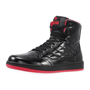 Imagem de Soulsfeng Tênis masculino feminino de cano alto de couro com cadarço e tênis de caminhada, Preto, 14.5 Women/13 Men