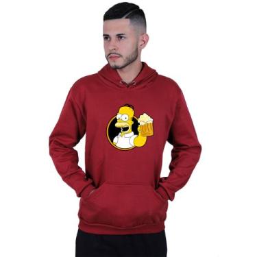 Imagem de Moletom Unissex Canguru Homer Simpsons Cerveja - Lafre, Vermelho escur