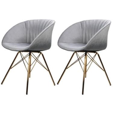 Imagem de Kit 2 Cadeiras Eleonora Rivatti em Veludo Cinza Base Aço Cromado Doura