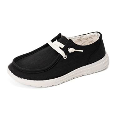Imagem de Mocassim feminino sem cadarço de lona, cano baixo, moderno, casual, confortável, sapatos de caminhada, Preto, 38 BR