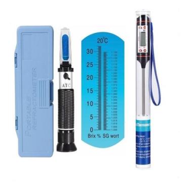 Imagem de Refratômetro Brix Medidor Açúcar Hidromel Cerveja + Termometro Culinár