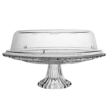 Imagem de Boleira de Vidro Prato com Tampa e Pé Transparente Porta Bolos Tortas Doces Lyor
