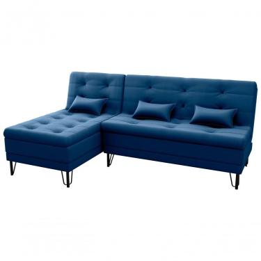 Imagem de Sofá Cama 3 Lugares Com Chass Casal Luxo Premium Nice Matrix Veludo Azul