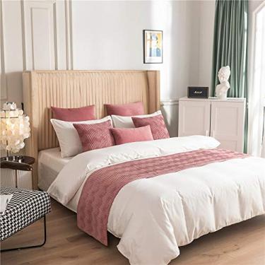 Imagem de Caminha de cama de veludo acolchoado sólido para cama corredores e cachecóis modernos para o pé da cama, lenço, proteção para quarto, hotel, cama, acento, decorativo, rosa, 45 x 240 cm (cama de 2 m)