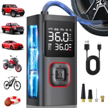 Imagem de Compressor de ar portátil, bomba de ar inteligente de 150 PSI para carro, motocicleta, bicicleta, balões, bola, medidor de pressão digital, luz LED e porta USB para telefone e tablet