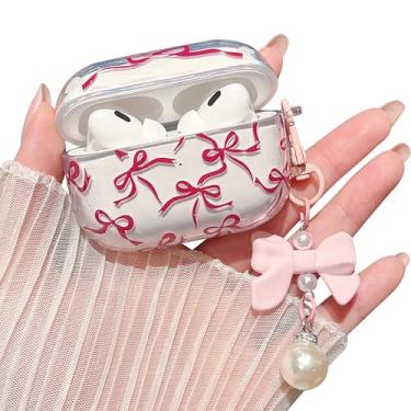 Imagem de MINSCOSE Capa transparente compatível com AirPods Pro2, capa de fone de ouvido linda flor com chaveiro floral, capa protetora de TPU transparente macio para AirPod Pro2 para meninas e mulheres - vinho