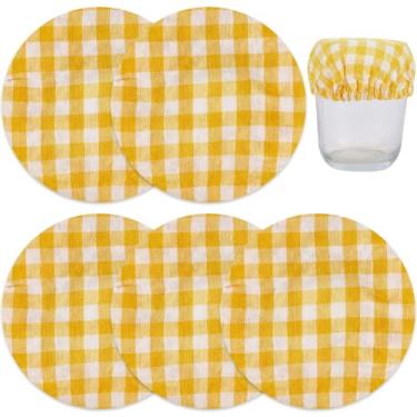 Imagem de CREATCABIN 5 peças de cobertura de pote de pão para iniciantes capas de massa fermentada grade amarela reutilizável tigela elástica para assar queijo cesta de massa preservando tampas de boca para