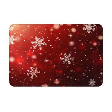 Imagem de Tapete de banho vermelho de Natal floco de neve de Natal com glitter, tapete de banheiro antiderrapante, absorvente, secagem rápida, espuma viscoelástica lavável, tapete de banho macio para banheiro