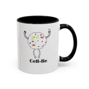 Imagem de SpreadPassion Caneca de café de ciência engraçada Cell-fie – Trocadilho celular de biologia – Caneca com detalhes de cerâmica para amantes da ciência, biólogos, professores e estudantes (preta, 325 ml