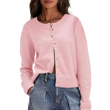 Imagem de Suéter de cardigã Saodimallsu feminino leve de malha rosa