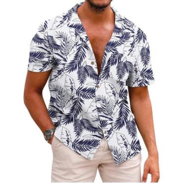 Imagem de Camisa masculina COOFANDY, havaiana, de linho floral, solta, de praia
