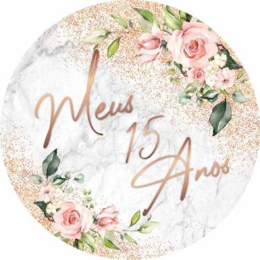 Imagem de Painel de Lona Redondo Meus 15 Anos Bronze Flores - Fabrika De Festa, 