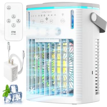 Imagem de Ventilador de ar condicionado portátil, ar-condicionado evaporativo pequeno com controle remoto, mini AC portátil para quarto, acampamento, carro, escritório, mini cooler pessoal 3 em 1 com luz