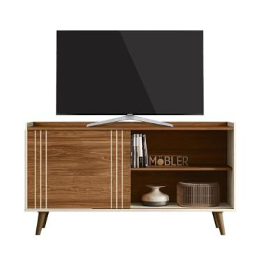 Imagem de Rack Bancada New Austin Retrô para Tv até 50” Polegadas Cinamomo/Perola Metalizado